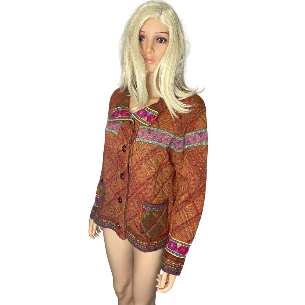 Coldwater Creek Intarsia Knit Cardigan Jacket M Tribal Cotton Wool Knit Blend - Picture 2 of 11